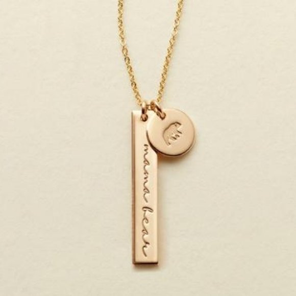 NEW Mama Bear Gold Coin Disc Charm Bar Necklace